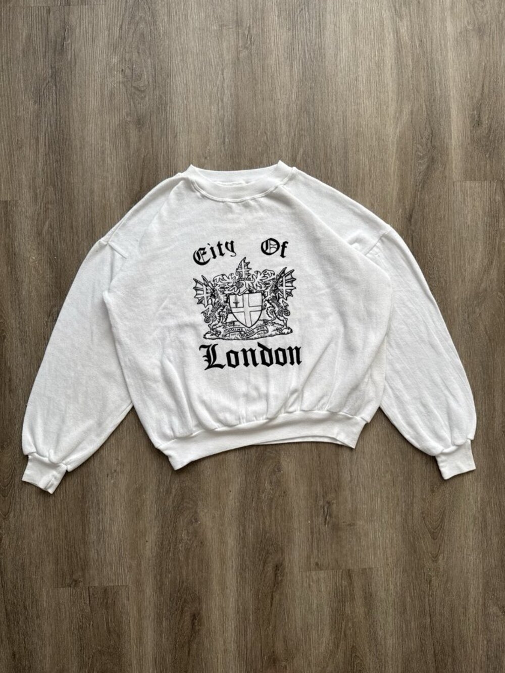 Rare True Vintage 80s City Of London White Sweatshirt Art Logo Fits Large